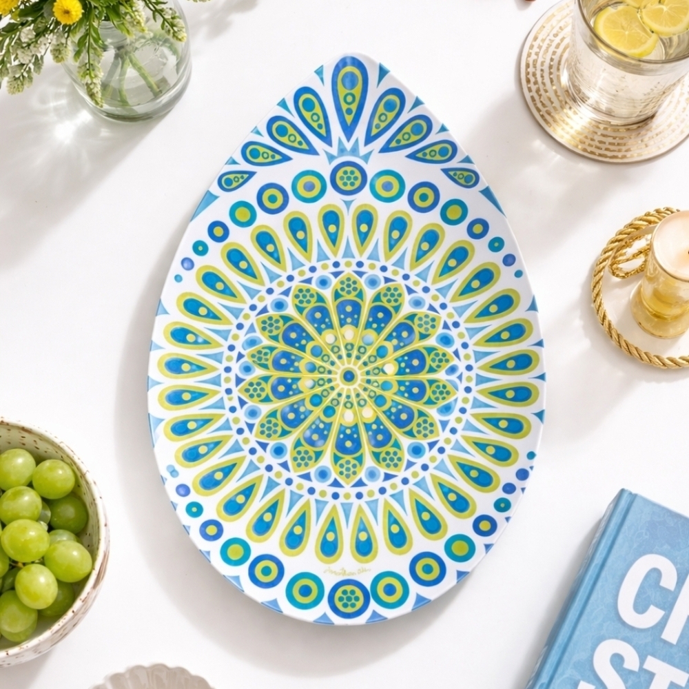 Jonathan Adler Oval Peacock Melamine Platter Palm Springs Vibe Outdoor Entertain